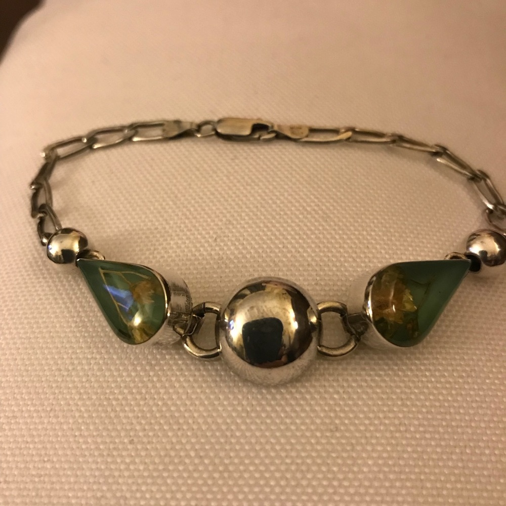 Italy Sterling Silver Resin Flower Link Bracelet